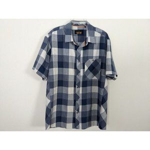 TROUT BUM Orvis short sleeved blue plaid button‎ front shirt sz XL